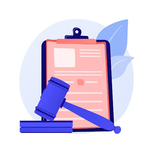 legal document and a gavel in front of it illustration